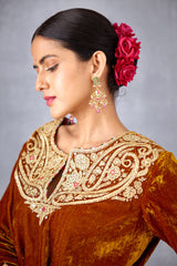 Yellow Sharara Set in Silk Velvet with Gota Detailing
