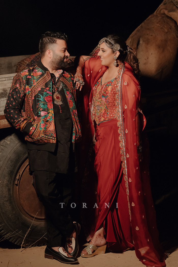 Rasalica and Abhishek in our Custom Ursa Corset Set &amp; Rafi Bomber Jacket Set