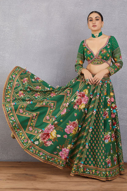 Amandeep Gill in our Panna Waheeda Lehenga Set &amp; Demitri in our Panna Gulfam Bandi Set