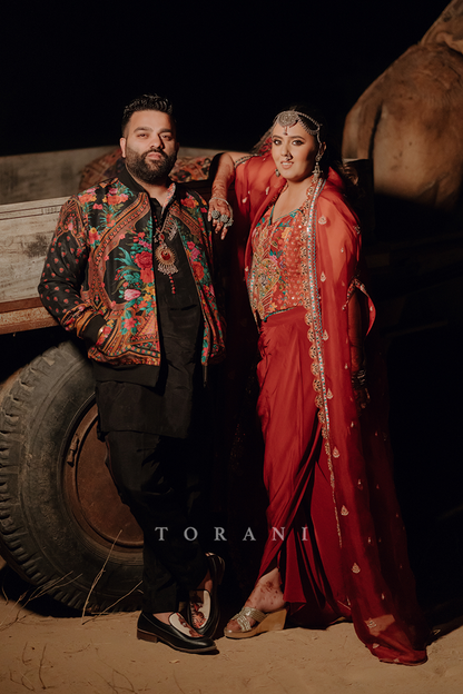 Rasalica and Abhishek in our Custom Ursa Corset Set &amp; Rafi Bomber Jacket Set
