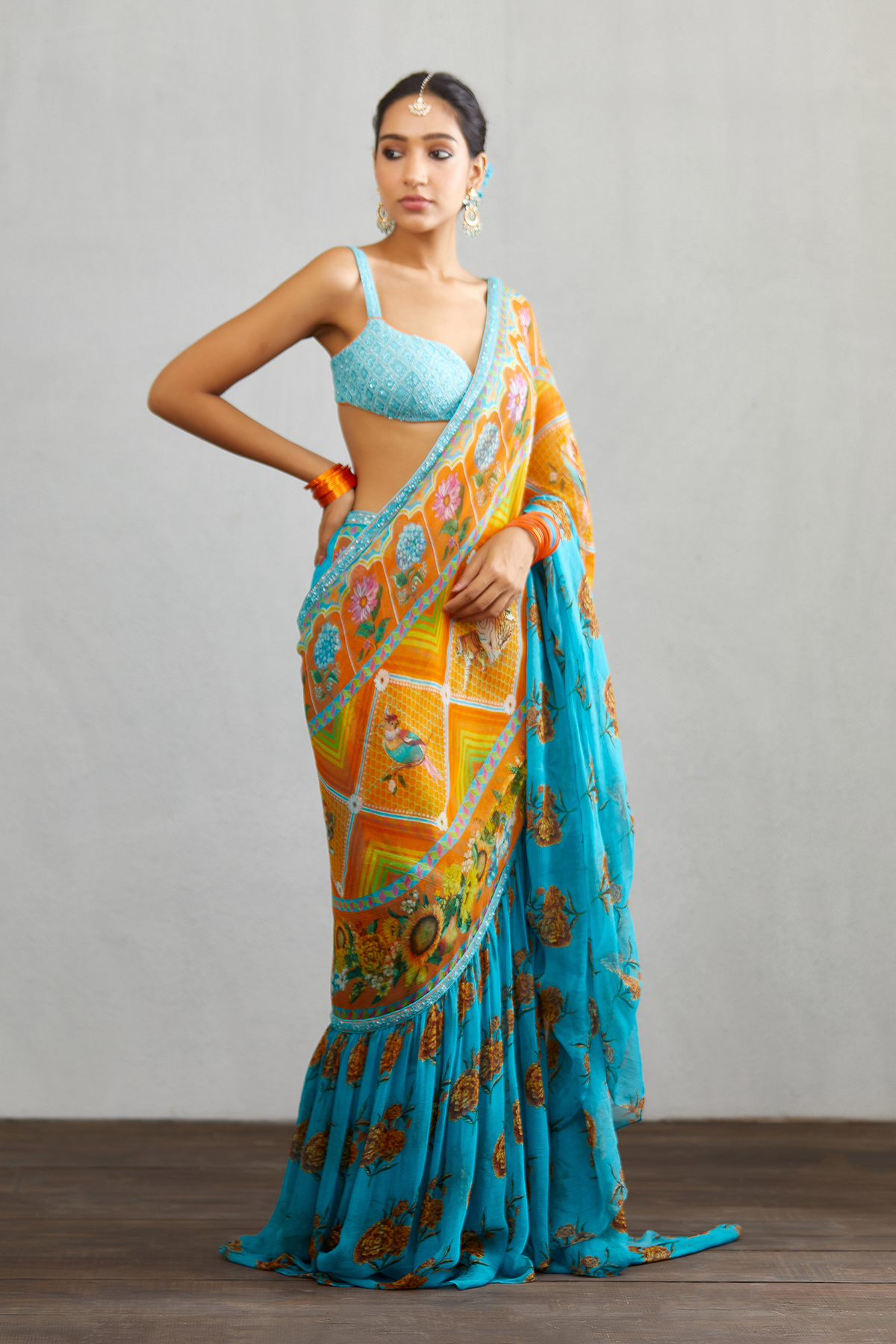 Digital printed pre-stitched Saree