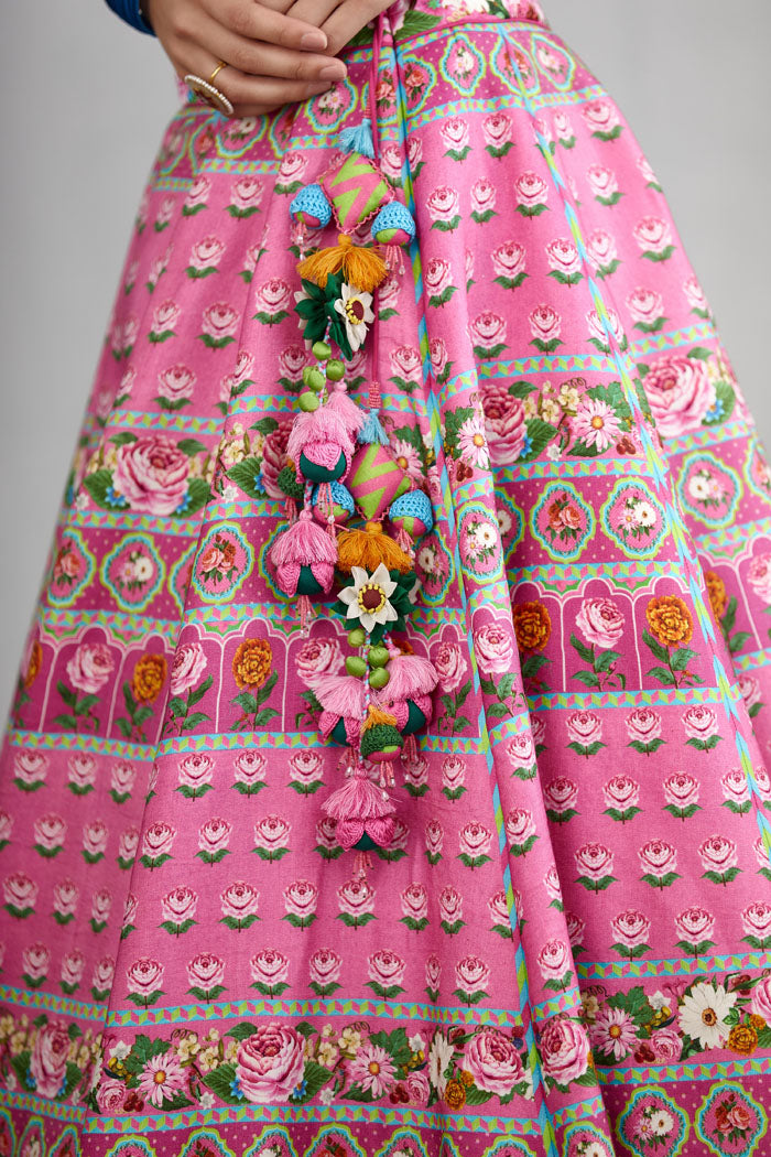 Rose printed chanderi Lehenga set