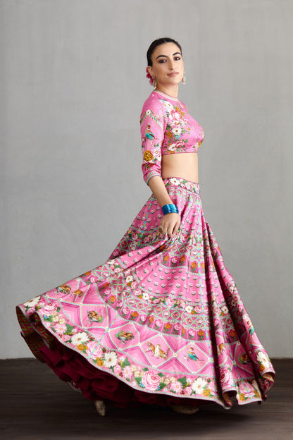 Printed pink Lehenga choli set