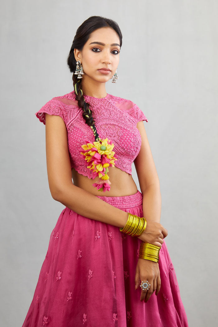 Embroidered pink blouse for lehenga