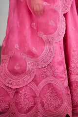 organza lehenga skirt with machine embroidery