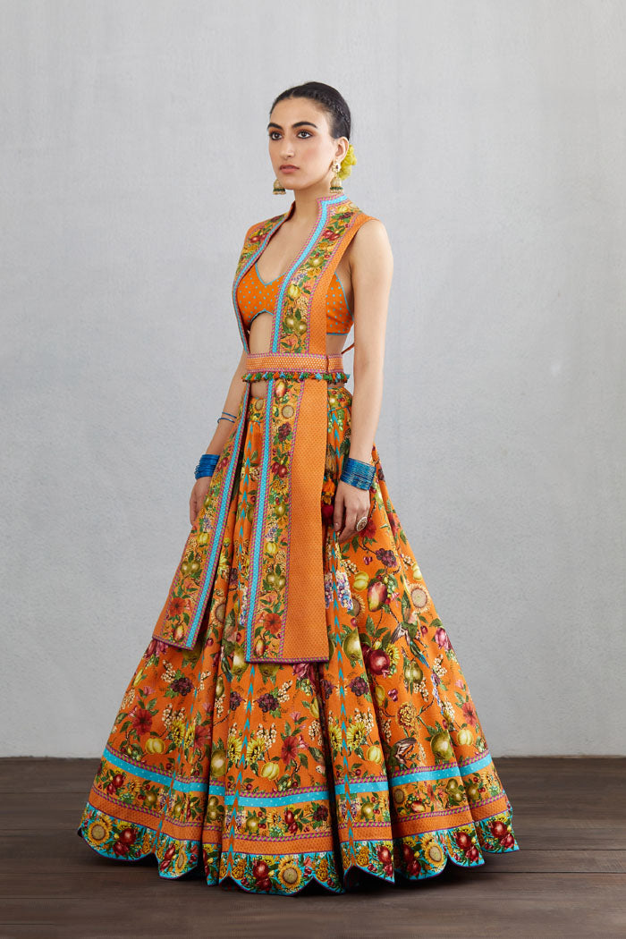 Digital printed Handwoven chanderi lehenga set