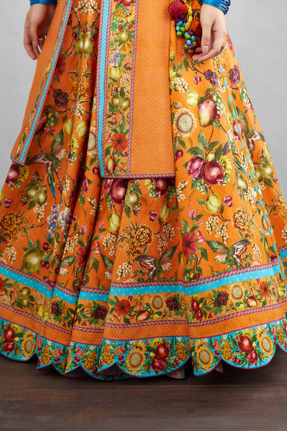Digital printed chanderi lehenga skirt