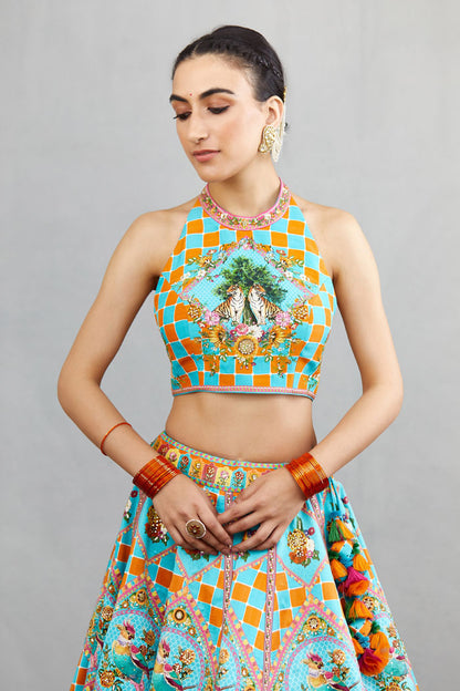 sleeveless digital printed blouse for lehenga
