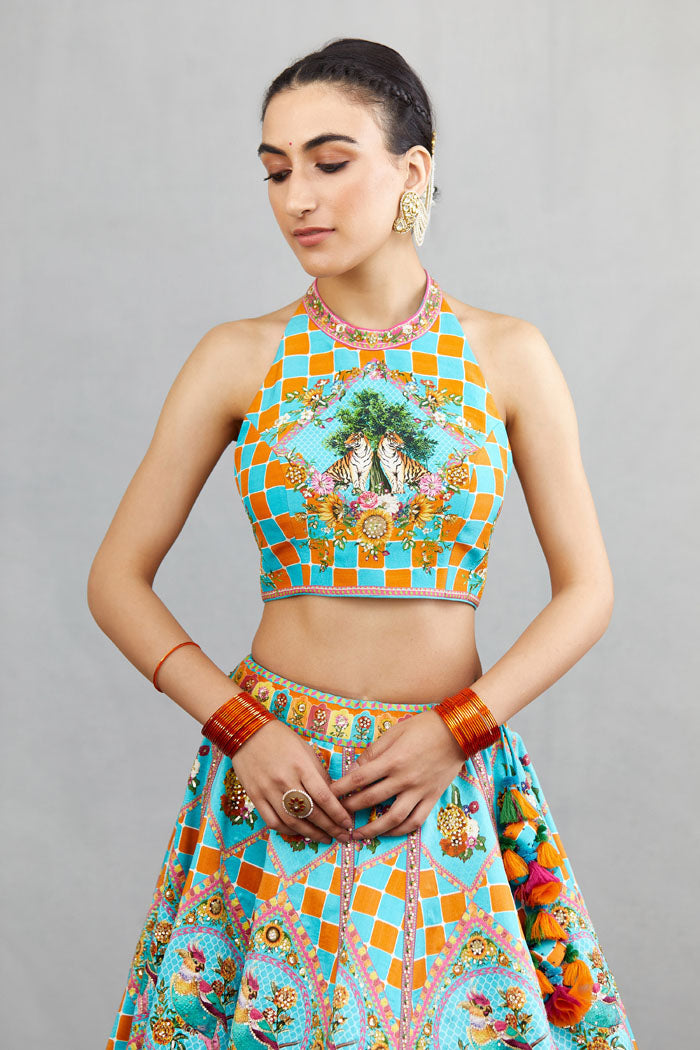 sleeveless digital printed blouse for lehenga