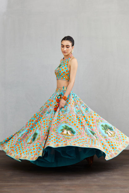 Firozi printed lehenga choli set