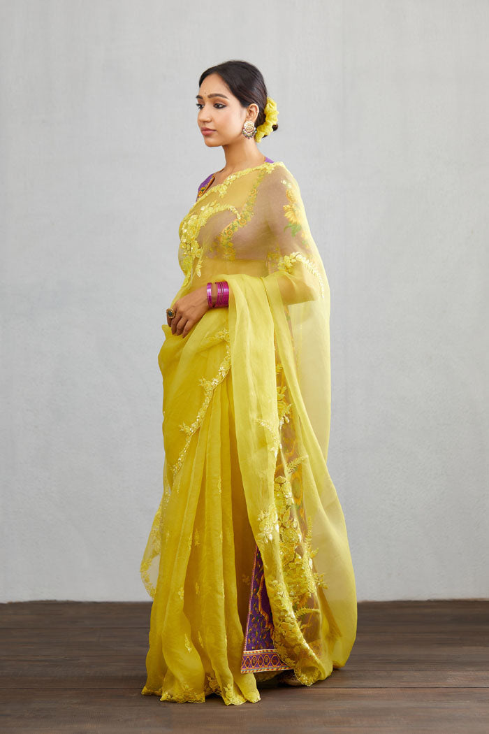 Yellow organza saree