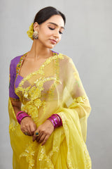 Luxury yellow organza saree by Torani India 