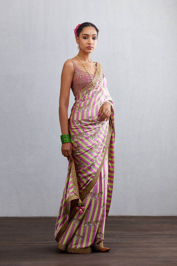 Pink Satin saree with Hand Embroidery