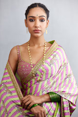 Pink Satin saree with Animal print all-over