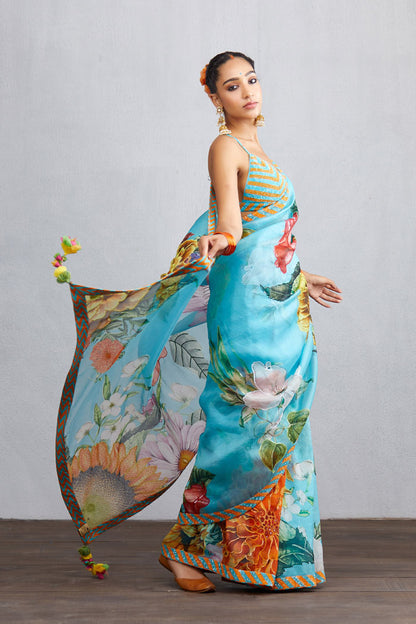 Blue Silk Organza Saree