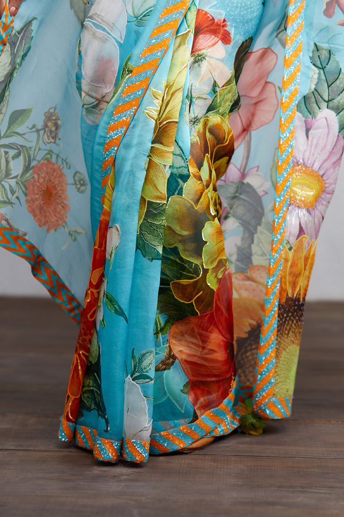 floral printed Saree in Silk Organza