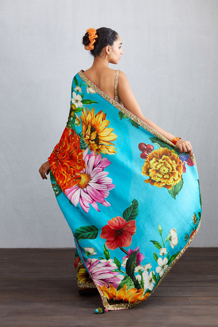 Designer organza saree with overall digital printing