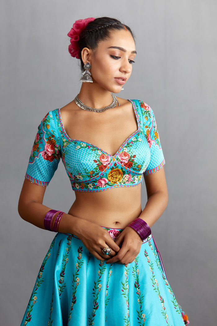 Blue digital printed padded blouse