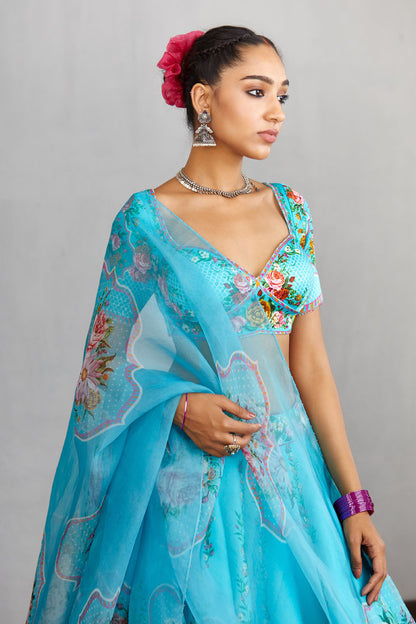 digital printed Blue LEHENGA SET with dupatta