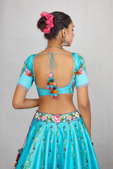 backless sky blue printed blouse
