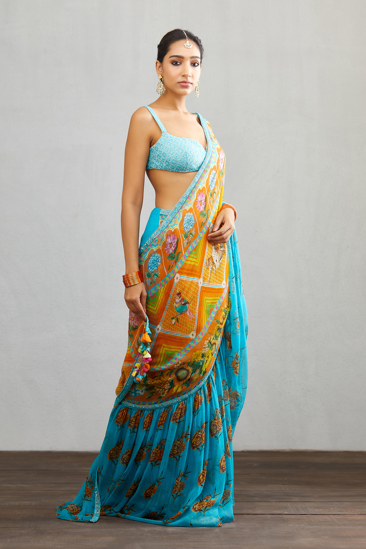 Digital printed pre-stitched chiffon Saree