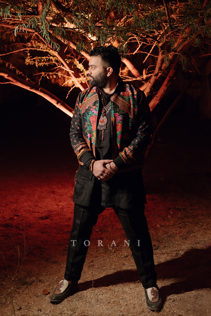 Rasalica and Abhishek in our Custom Ursa Corset Set &amp; Rafi Bomber Jacket Set