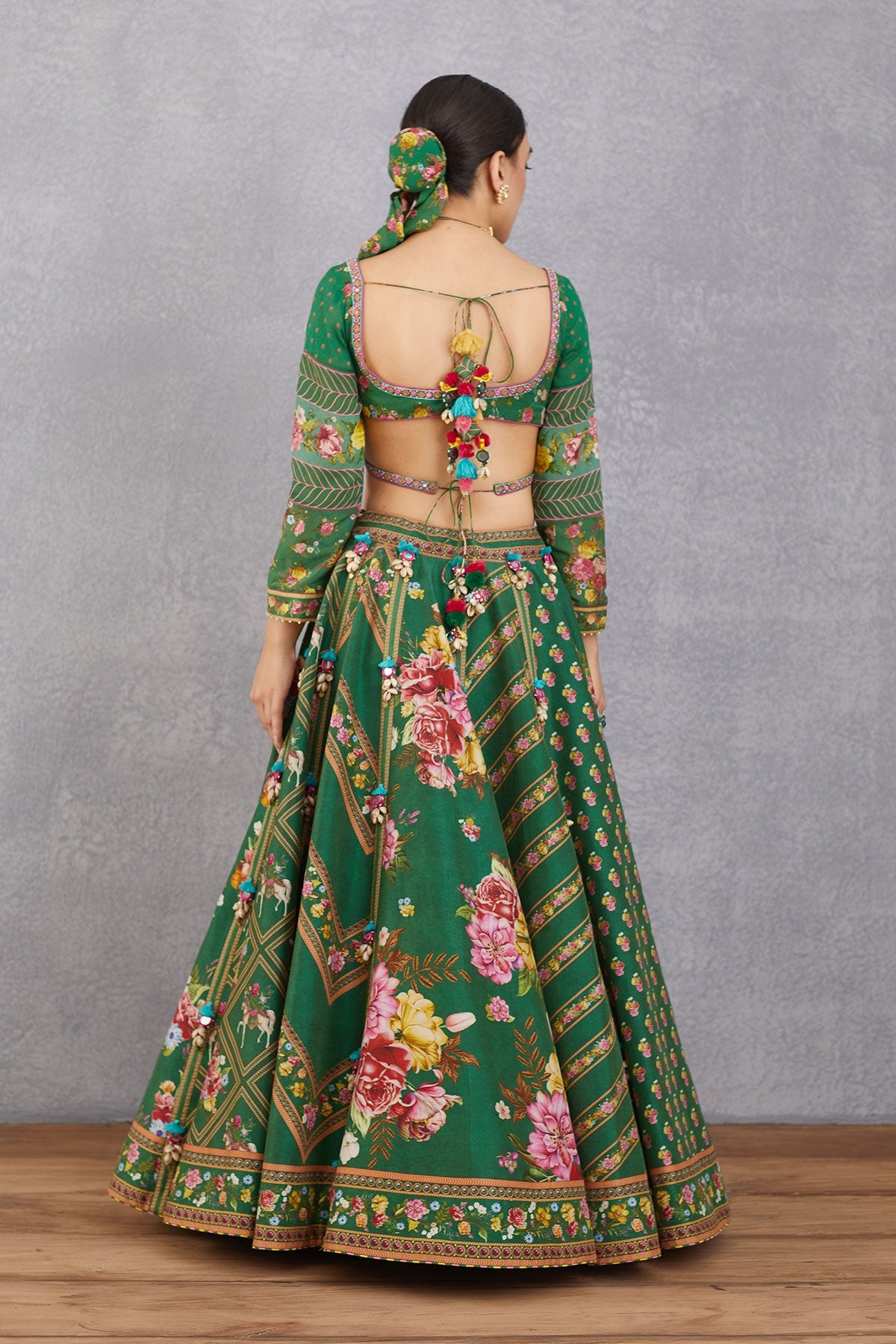 Amandeep Gill in our Panna Waheeda Lehenga Set &amp; Demitri in our Panna Gulfam Bandi Set