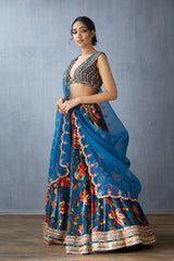 Luxury Lehenga Set in silk velvet with bordered dupatta in silk organza