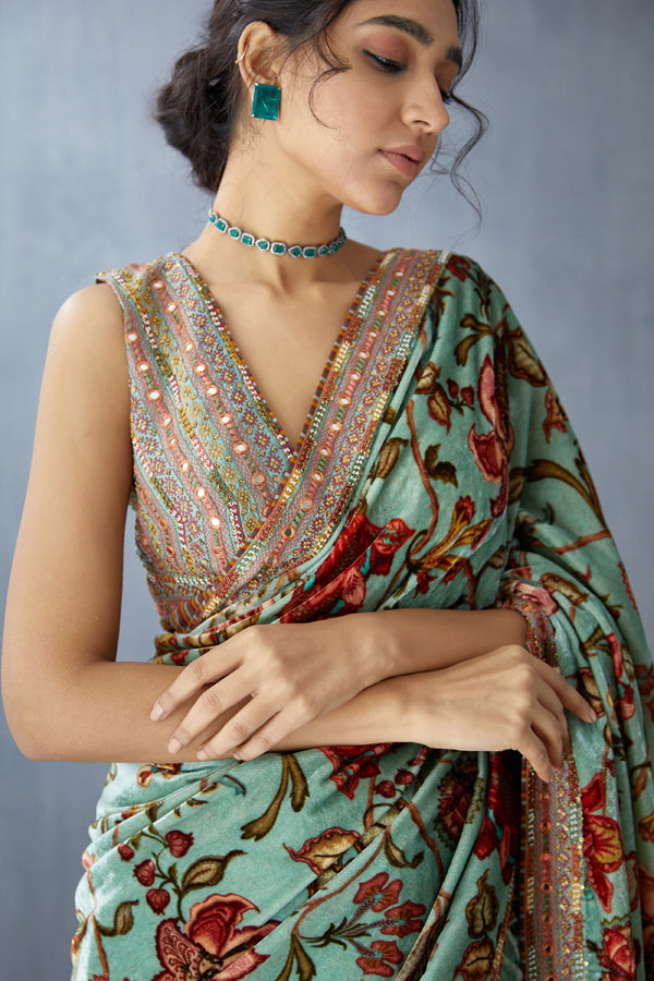 half & half saree with printed pallu