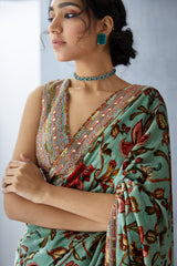 half & half saree with hand embroidered border