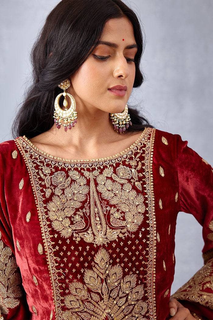 Wedding wear Red Kurta set with Dori Embroidery