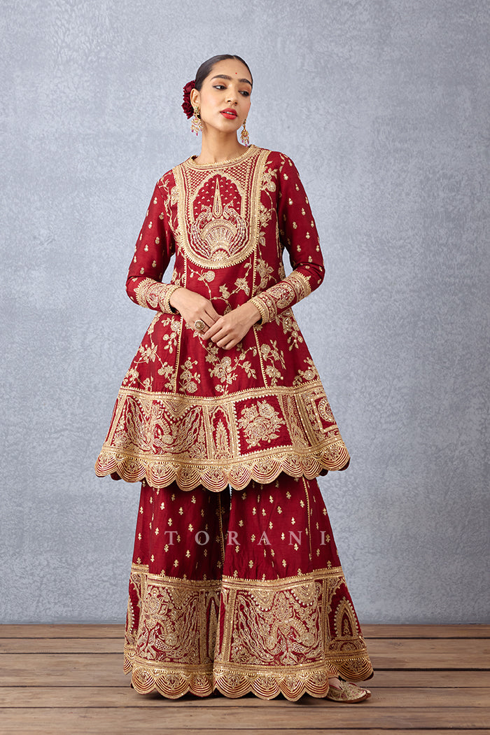 Wedding wear Sharara Set in luxurious Raw Silk