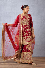 Bridal wear Embroidered Sharara Set in luxurious Raw Silk