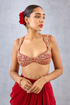 Bright Red Fully Dori Embroidered Sleeveless Blouse with Hand Adda work with Sequins