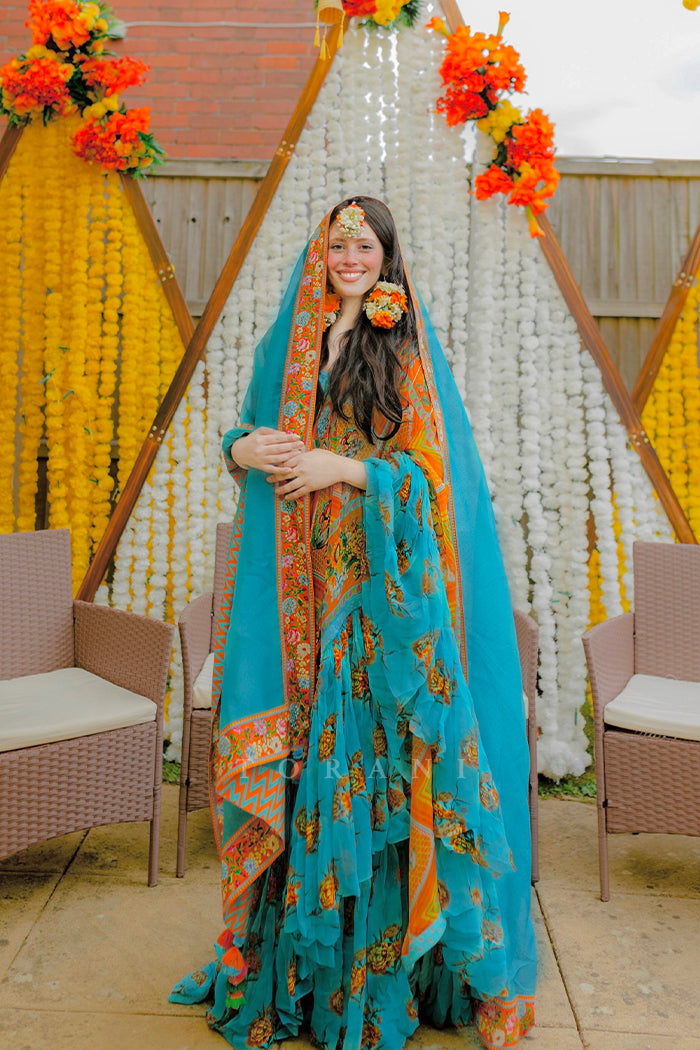 Fahmida Khan in our Custom Firoza Ikjot Saree & Odhni