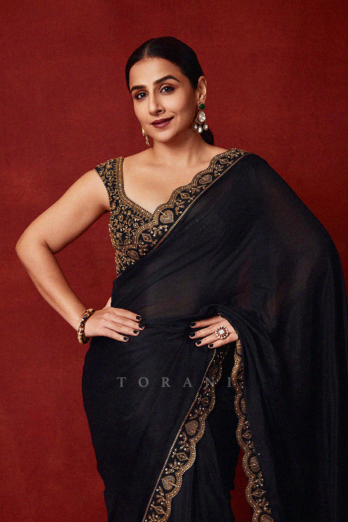 Vidya Balan in our Siyaahi Aparna Saree Set