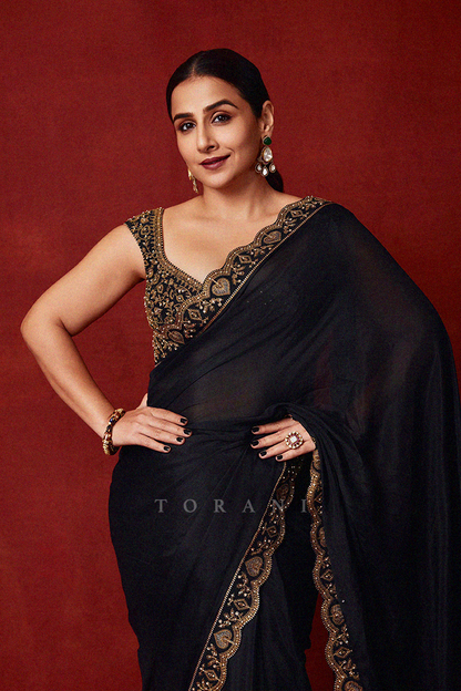 Vidya Balan in our Siyaahi Aparna Saree Set