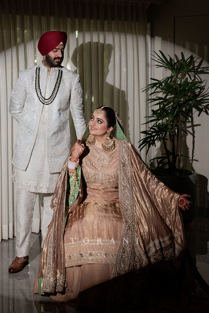 Sachi Kaur in our Custom Talai Jahaanaara Khada Dupatta &amp; Skirt Set