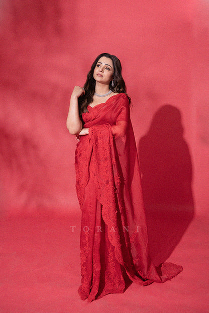 Trisha Krishnan in our Surkh Ela Meher Passa Saree Set