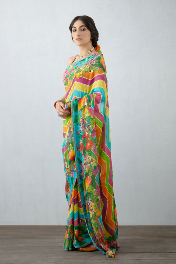 Multicolor georgette saree with Hand Detailing