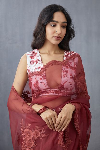 Bhuri Gulaab Boota Veeksha Saree