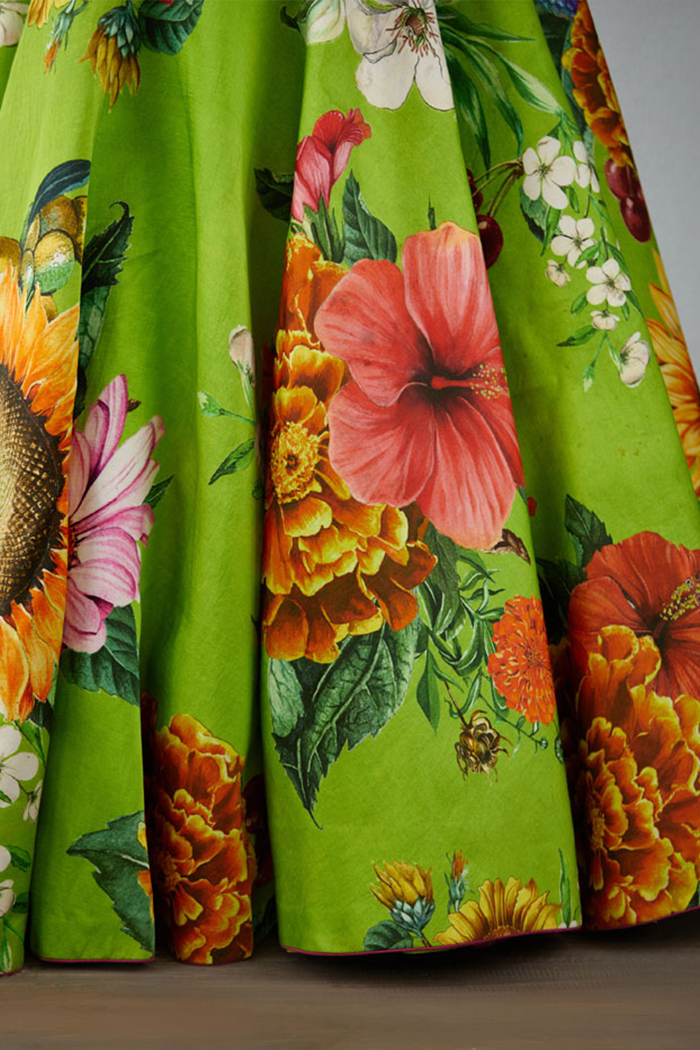 Floral printed lehenga skirt in Green color