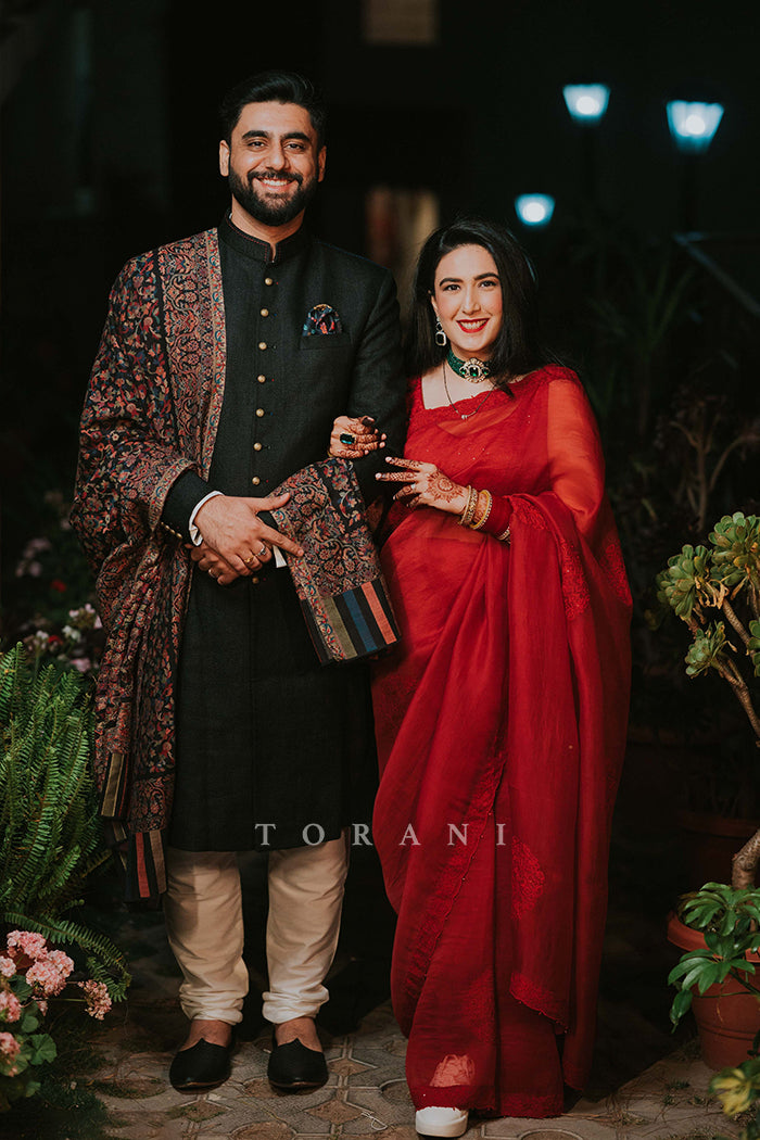 Annaporna Virdi in our Surkh Aadira Saree Set