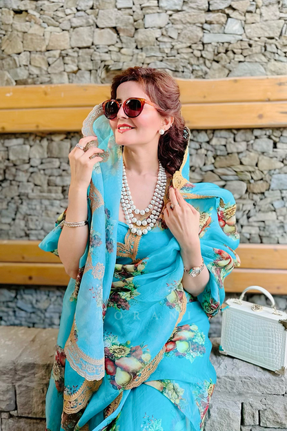 Ish Kaur In Our Firoza Nanki Saree Set