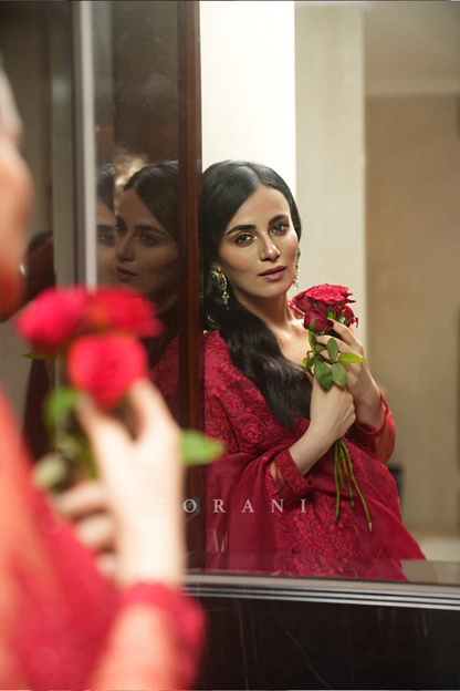 Radhika Madan in our Surkh Farrin Saree Set