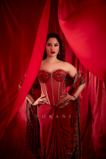 Tamannaah Bhatia In Our Dil Surkh Ami Corset Saree Set