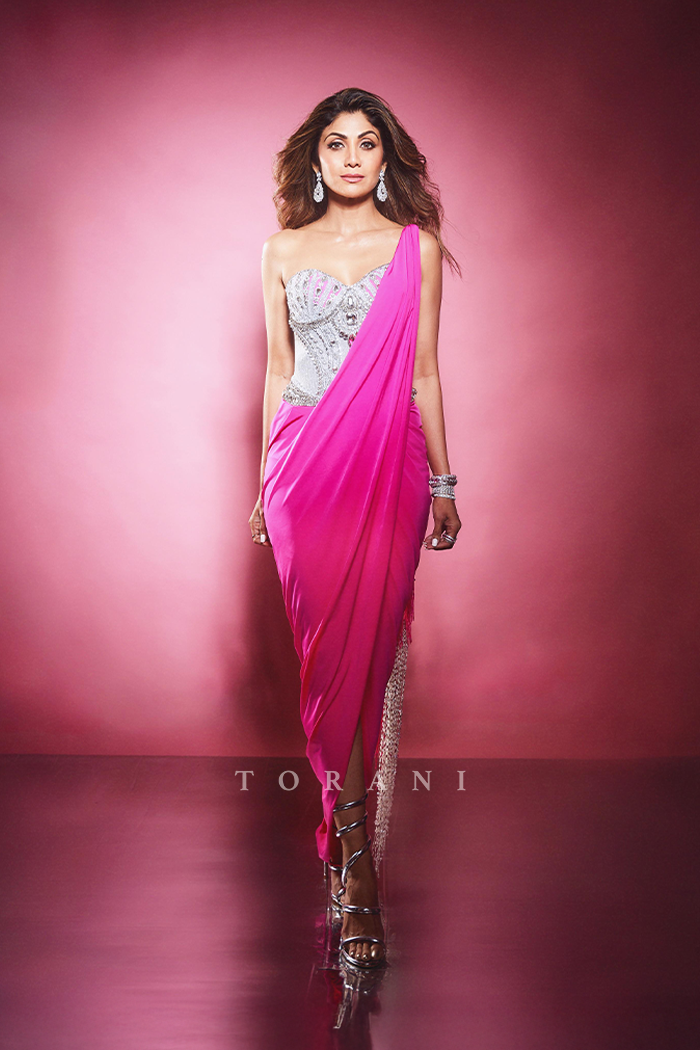 Shilpa Shetty in our Custom Rani Saesha Saree Set