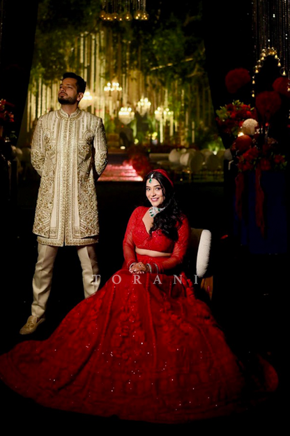 Aaztha Sharma In Our Custom Surkh Mrinal Lehenga Set