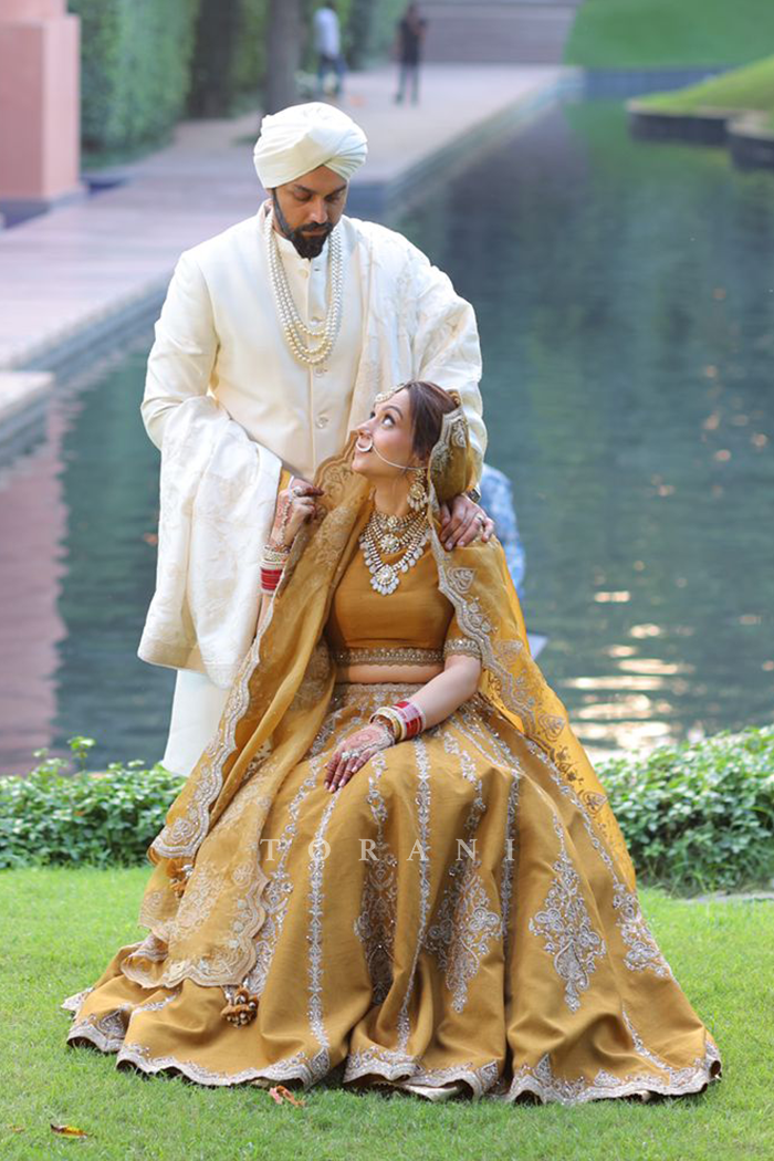 Shereen Kaur and Her Partner in our Custom Mehre Zara Lehenga Set &amp; Custom Sherwani Set