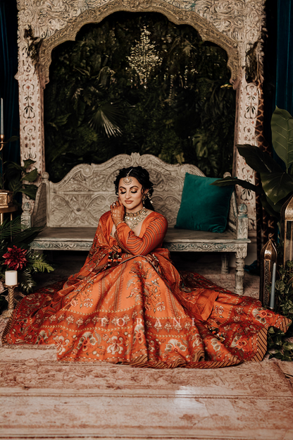 Daljit Chahal Lallian In Our Customized Narangi Temple Kali Sibani Lehenga Set